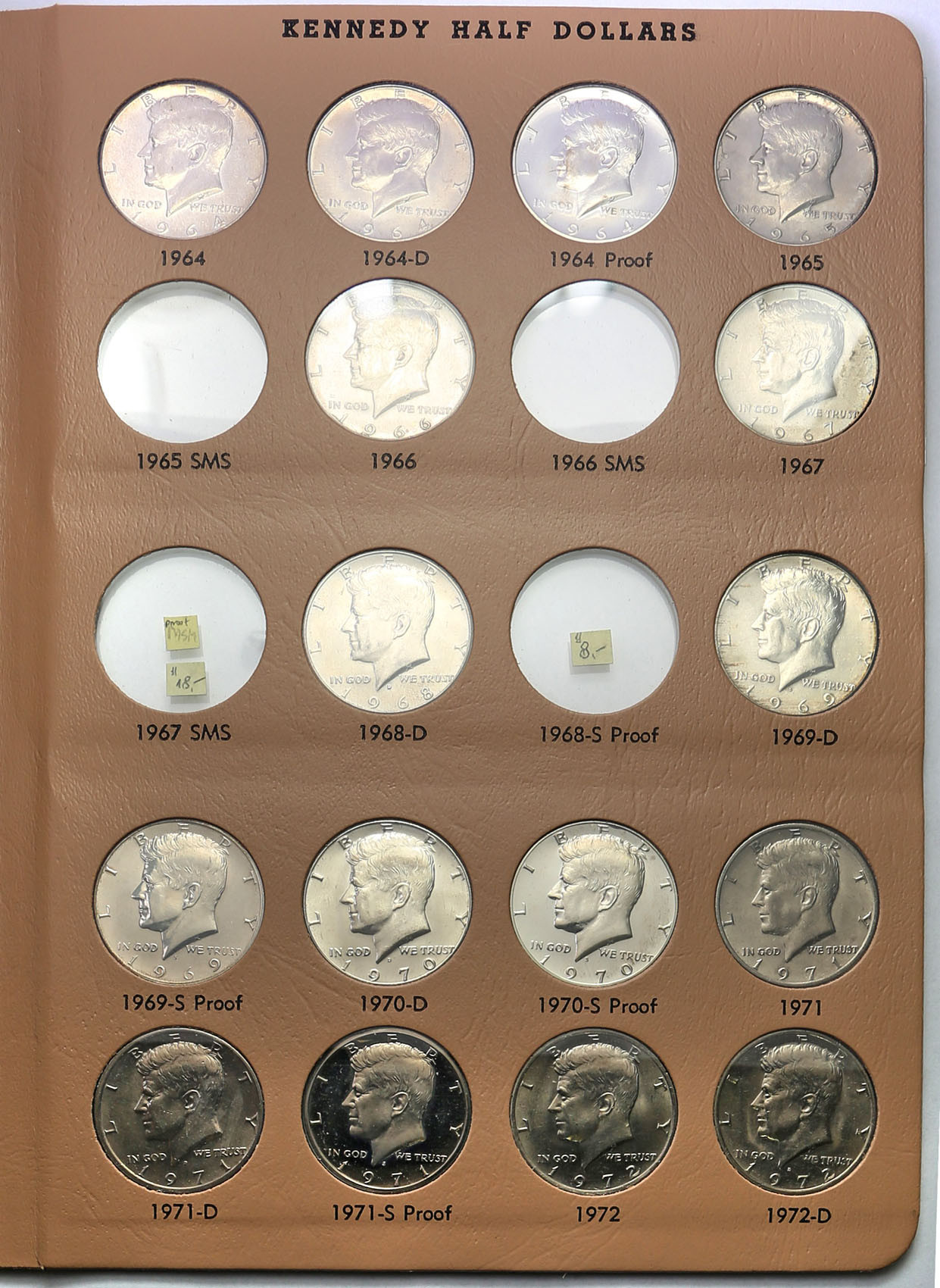 USA. Klaser z monetami 50 centów 1964-2012, Kennedy Half Dollars - zestaw 127 sztuk, srebro i miedzionikiel